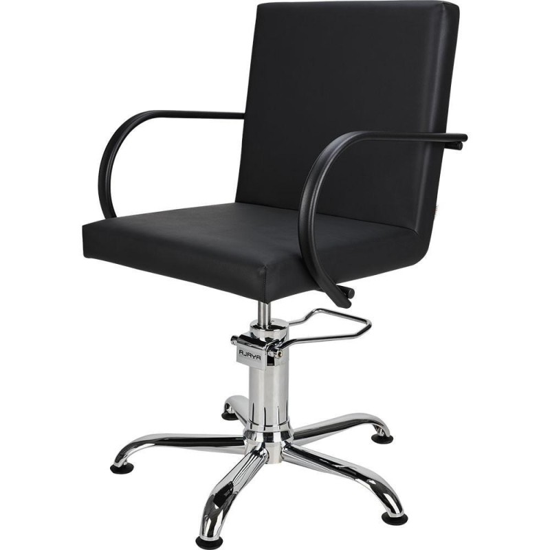 Czarny Fotel Fryzjerski PIK - Srebrna Pięcioramienna Podstawa - Ayala 48h -Fotele fryzjerskie- 