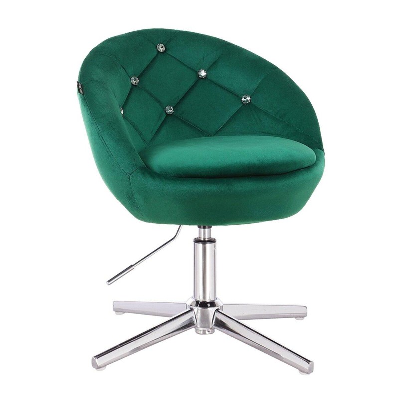 Fotel Hr948Cross Butelkowa Zieleń Welur Chromowana Podstawa