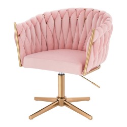Fotel Hr750Cross Pudrowy Róż Welur Złota Podstawa