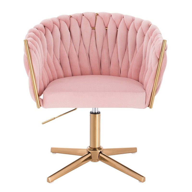 Fotel Hr750Cross Pudrowy Róż Welur Złota Podstawa