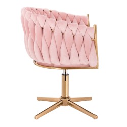 Fotel Hr750Cross Pudrowy Róż Welur Złota Podstawa