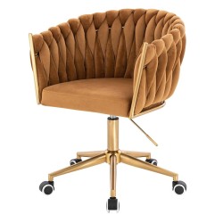 Fotel Hr750K Miodowy Welur Złota Podstawa