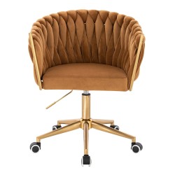 Fotel Hr750K Miodowy Welur Złota Podstawa