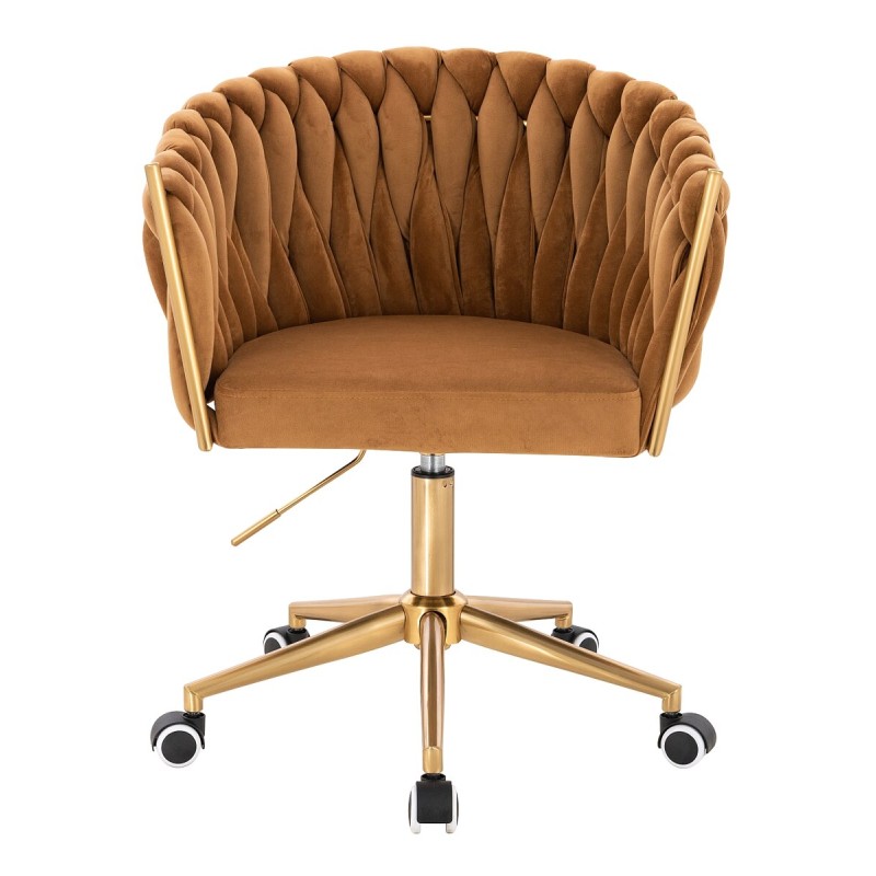 Fotel Hr750K Miodowy Welur Złota Podstawa