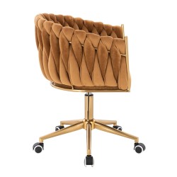 Fotel Hr750K Miodowy Welur Złota Podstawa