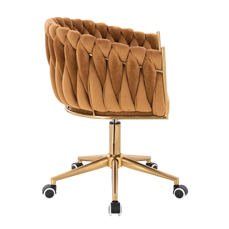 Fotel Hr750K Miodowy Welur Złota Podstawa