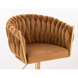 Fotel Hr750K Miodowy Welur Złota Podstawa