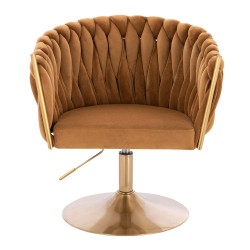 Fotel Hr750N Miodowy Welur Złota Podstawa