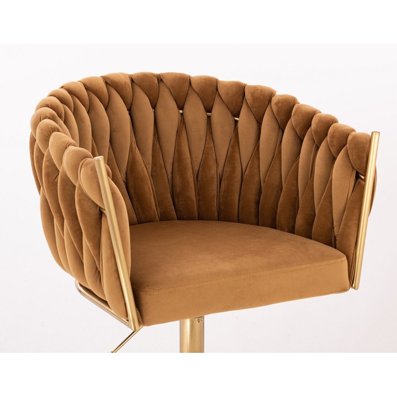 Fotel Hr750N Miodowy Welur Złota Podstawa