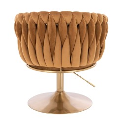 Fotel Hr750N Miodowy Welur Złota Podstawa