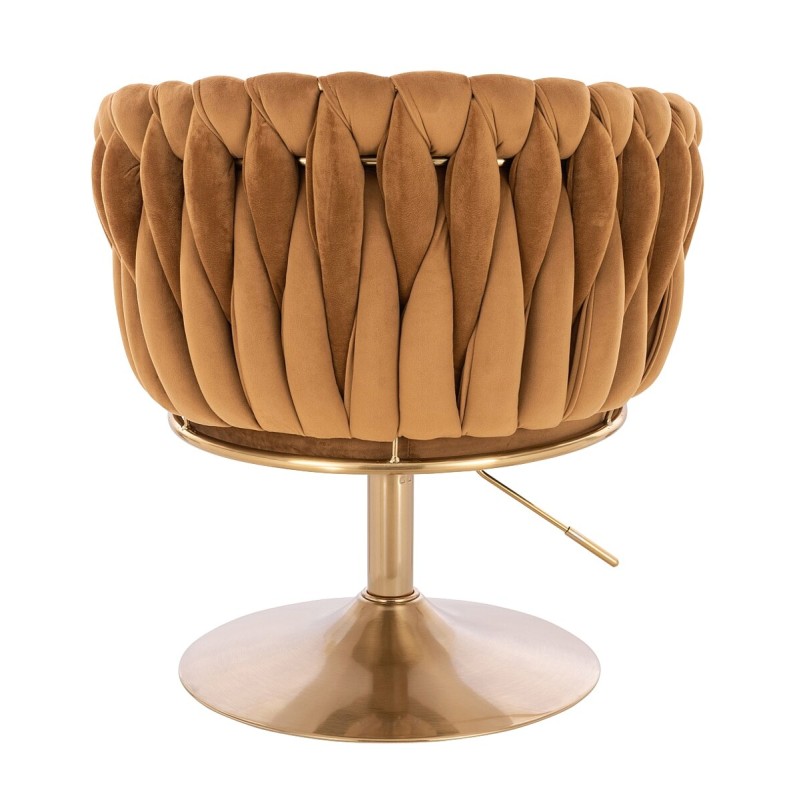 Fotel Hr750N Miodowy Welur Złota Podstawa