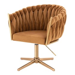 Fotel Hr750Cross Miodowy Welur Złota Podstawa