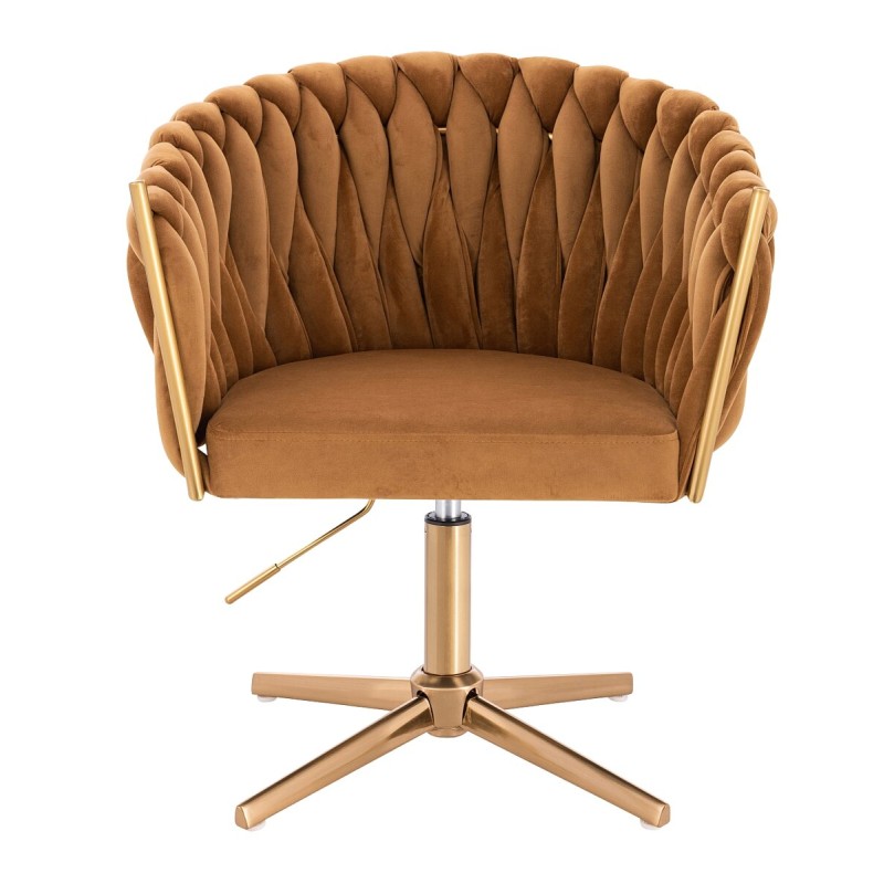 Fotel Hr750Cross Miodowy Welur Złota Podstawa