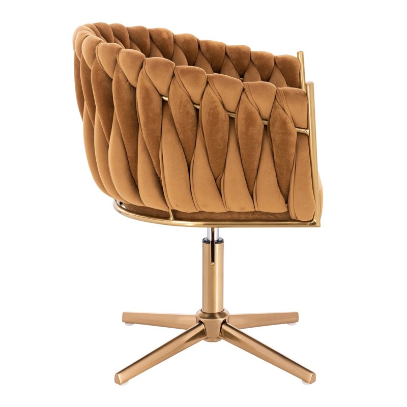 Fotel Hr750Cross Miodowy Welur Złota Podstawa