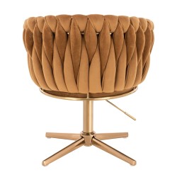 Fotel Hr750Cross Miodowy Welur Złota Podstawa