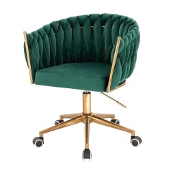 Fotel Hr750K Butelkowa Zieleń Welur Złota Podstawa