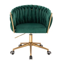 Fotel Hr750K Butelkowa Zieleń Welur Złota Podstawa