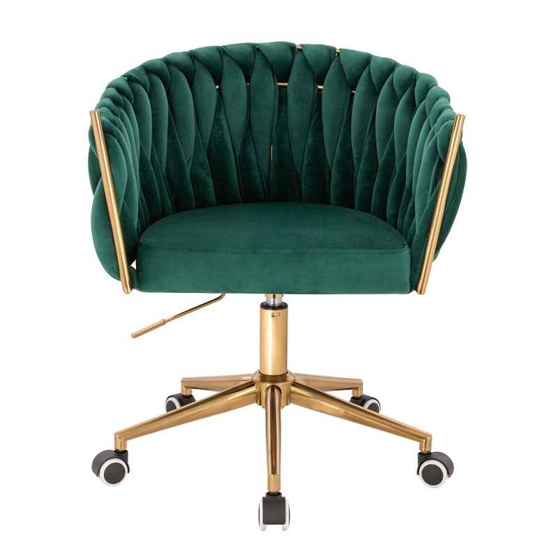 Fotel Hr750K Butelkowa Zieleń Welur Złota Podstawa