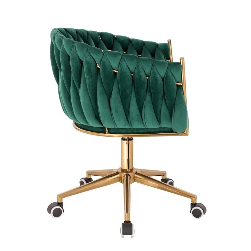 Fotel Hr750K Butelkowa Zieleń Welur Złota Podstawa