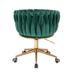 Fotel Hr750K Butelkowa Zieleń Welur Złota Podstawa
