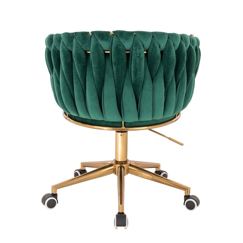 Fotel Hr750K Butelkowa Zieleń Welur Złota Podstawa