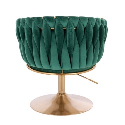 Fotel Hr750N Butelkowa Zieleń Welur Złota Podstawa