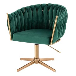 Fotel Hr750Cross Butelkowa Zieleń Welur Złota Podstawa