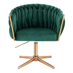 Fotel Hr750Cross Butelkowa Zieleń Welur Złota Podstawa