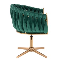 Fotel Hr750Cross Butelkowa Zieleń Welur Złota Podstawa