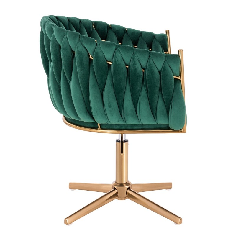 Fotel Hr750Cross Butelkowa Zieleń Welur Złota Podstawa