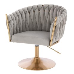 Fotel Hr750N Stalowy Welur Złota Podstawa