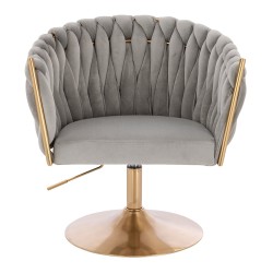 Fotel Hr750N Stalowy Welur Złota Podstawa