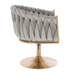 Fotel Hr750N Stalowy Welur Złota Podstawa