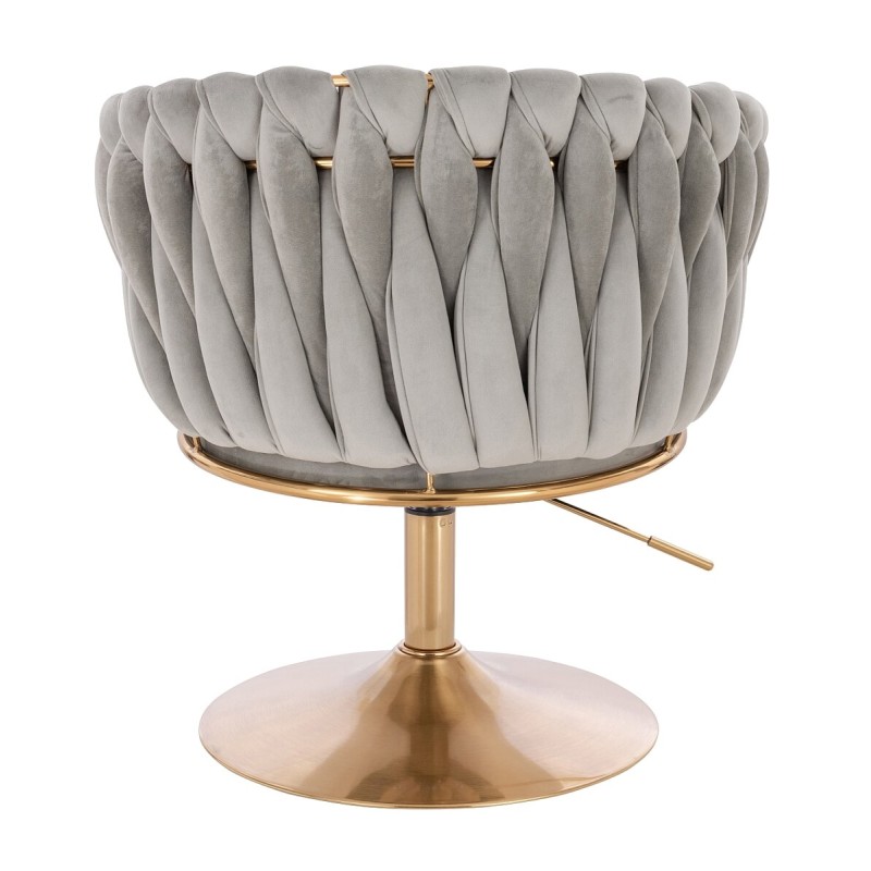 Fotel Hr750N Stalowy Welur Złota Podstawa