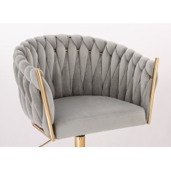 Fotel Hr750N Stalowy Welur Złota Podstawa