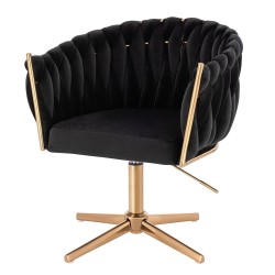 Fotel Hr750Cross Czarny Welur Złota Podstawa