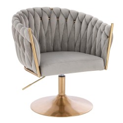 Fotel Hr750N Stalowy Welur Złota Podstawa