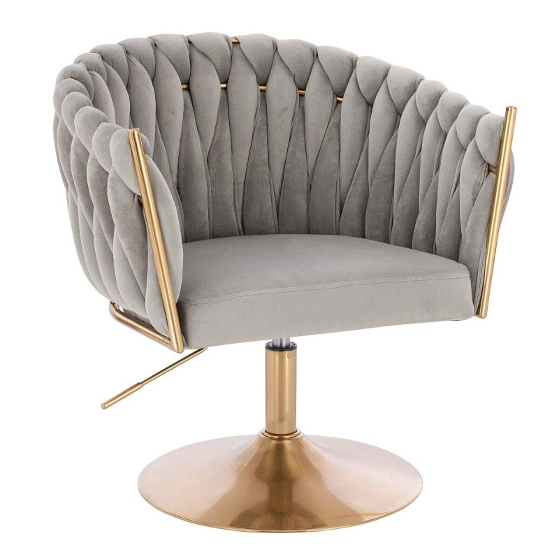 Fotel Hr750N Stalowy Welur Złota Podstawa