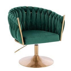 Fotel Hr750N Butelkowa Zieleń Welur Złota Podstawa
