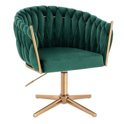 Fotel Hr750Cross Butelkowa Zieleń Welur Złota Podstawa