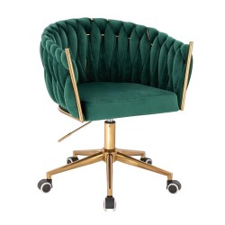 Fotel Hr750K Butelkowa Zieleń Welur Złota Podstawa