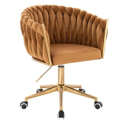 Fotel Hr750K Miodowy Welur Złota Podstawa