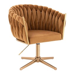 Fotel Hr750Cross Miodowy Welur Złota Podstawa