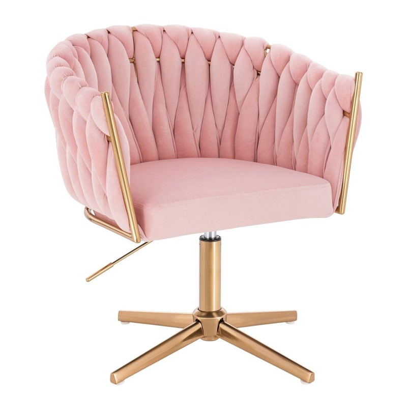 Fotel Hr750Cross Pudrowy Róż Welur Złota Podstawa
