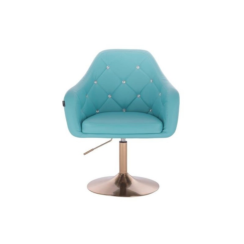Fotel BLINK HR  Turkusowa Skóra Złota Podstawa