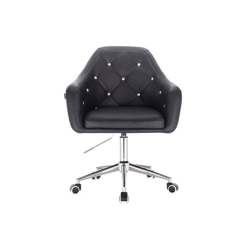 Czarne ekoskórzane krzesło na kółkach