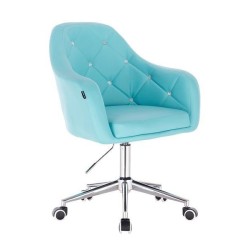 Fotel BLINK HR  Turkusowa Skóra Chrom Kółka