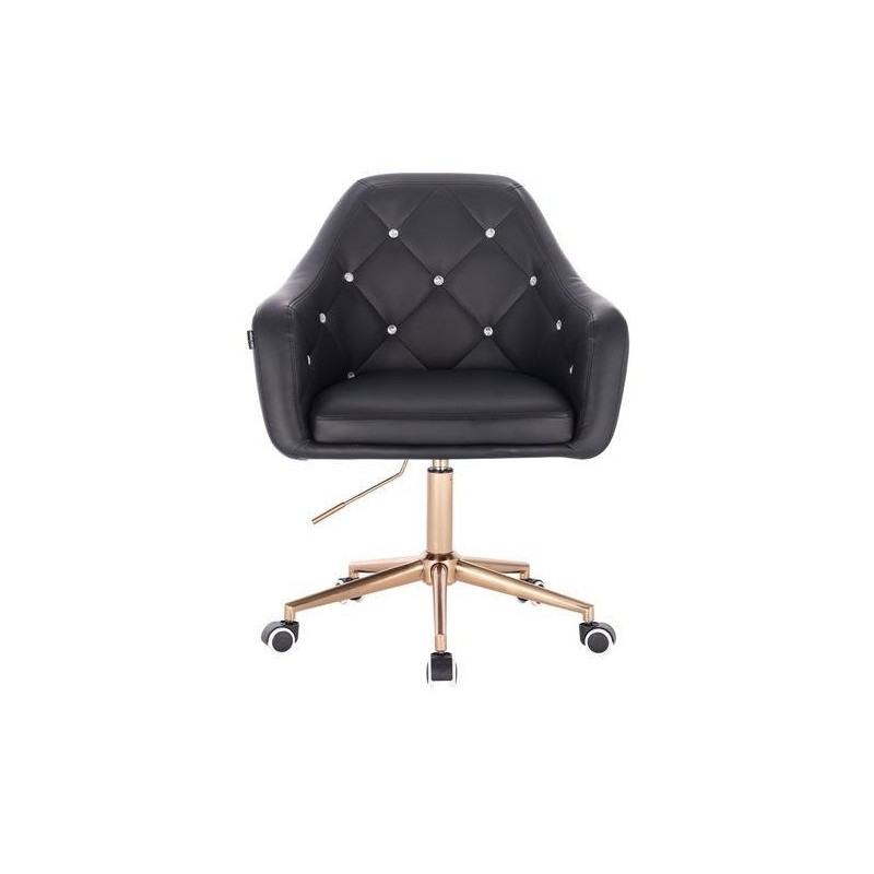 Czarne ekoskórzane krzesło złote kółka