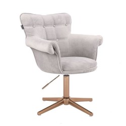 Gray velour chair gold base