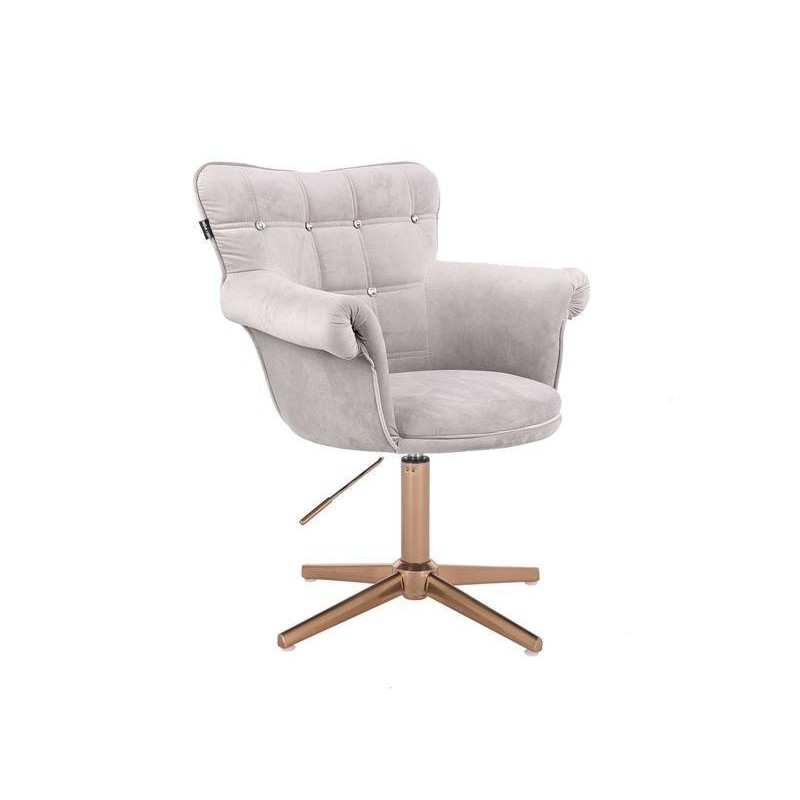 Gray velour chair gold base